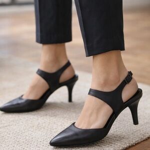 AEROSOLES Black Leather Slingback Heels | Pointed Toe | Size 6M